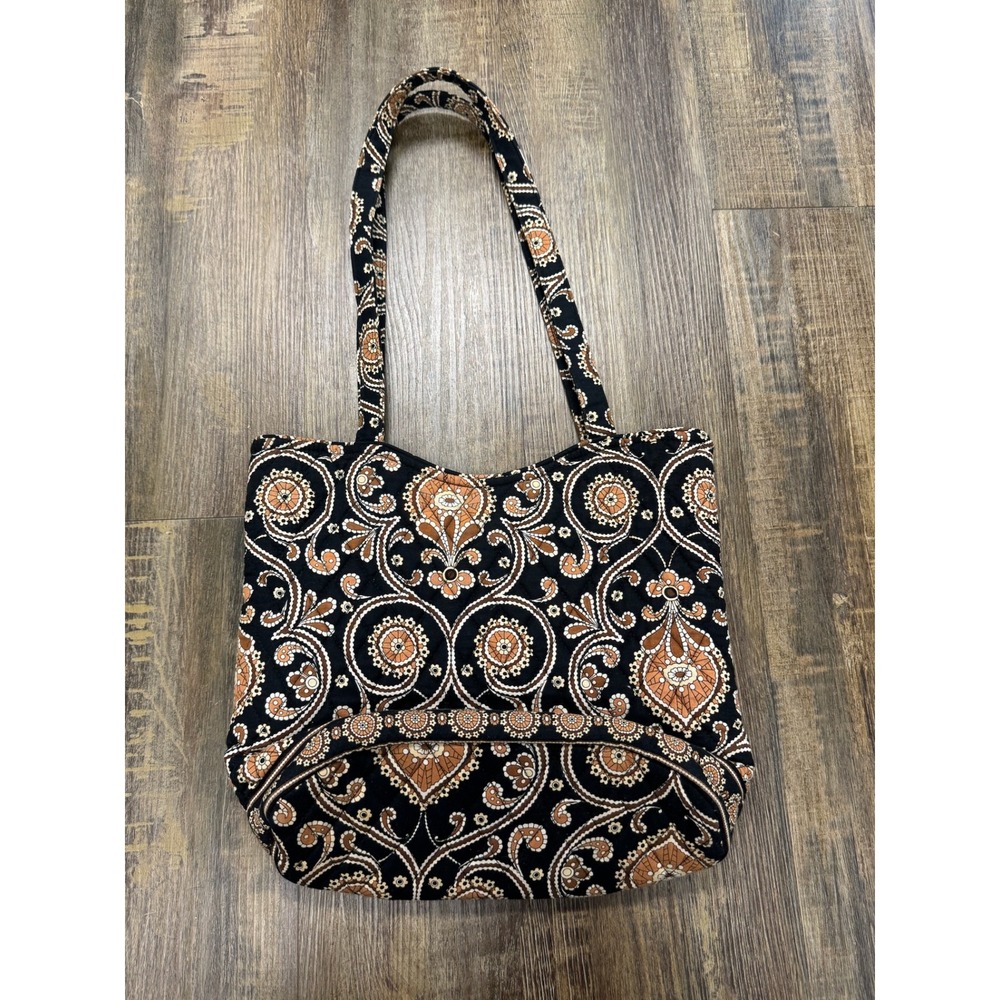 Vera Bradley Hannah Cafe Latte Brown Black Bucket Tote Retired Paisley Quilted